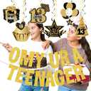 2 x Omy Ur A Teenager Gold Glitter Banner, 13 Birthday Girl Decorations, Teenager Birthday Banner, 13th Birthday Decorations For Girls