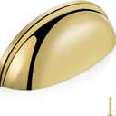 QOGRISUN 5-Pack Unlacquered Brass Cabinet Cup Pulls, Gold Bin Cup Drawer Dresser Handles, 3-Inch Hole Center, Kitchen Cupboard Hardware,Lead-Free Polished Brass Finish