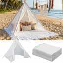 Beeveer Huge Teepee Tent 47'' X51'' with Extra Large Boho Picnic Blanket 91'' x 72'', Outdoor Lace Teepee Play Tent with Foldable Poles for Indoor Outdoor Party Wedding Picnic
