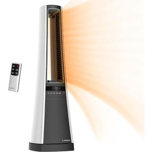 Lasko Oscillating Bladeless Ceramic Tower Space Heater for Home with Enhanced Safety, Adjustable Thermostat, Filter, Timer and Remote Control, 27 Inches, Silver, 1500W, AW300
