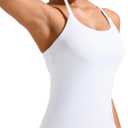 RUNNING GIRL Yoga Tank Tops for Women Built in Shelf Bra B/C Cups Strappy Back Activewear Workout Compression Tops (White, M)