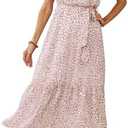 PRETTYGARDEN Women's Summer Floral Boho Maxi Dress Short Sleeve Wrap V Neck Ruffle Long Flowy Beach Wedding Guest Dresses, Large 