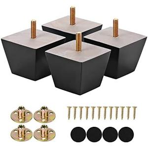 Furniture Legs 2 inch Black Square Sofa Couch Feet Wood Replacement Leg Set of 4 for Ottoman Dresser Cabinet