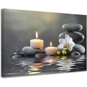 CGXLB Zen Stone Wall Art Candles & Orchid Painting Serene Water Decor for Spa Bathroom Bedroom Meditation Room 16"x24"