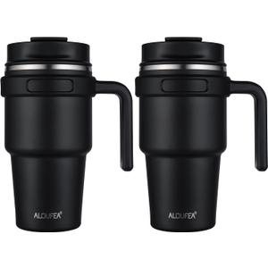 ALOUFEA 20 oz Insulated Coffee Mug Tumbler with Handle, Stainless Steel Travel Mug Tumbler with Lid and Straw,Double Wall Vacuum Leak Proof Ice Coffee Thermal Cup, Black