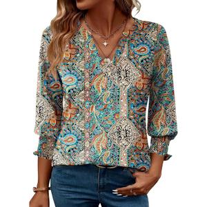 LOMON Women's 2026 Fashion Tops 3/4 Length Sleeve Business Casual Blouses Summer Tees Shirts, M