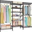 H12 Heavy Duty Clothes Rack with Adjustable 5-Tier Shoe Rack, Freestanding Clothing Racks for Hanging Clothes, Metal Shoe Organizer Large Closet Racks, 15.7" D x 68.7" W x 76.4" H, Black