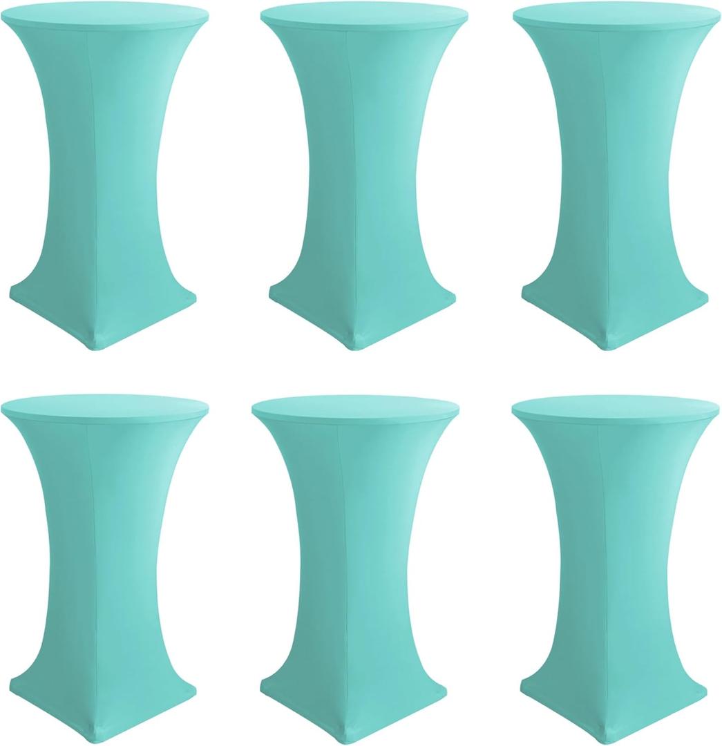 Cocktail Table Covers-Spandex Round High Top Table Cloths 6 Pack 32x43 Inch-Aqua Blue Stretch Fitted Bar Tall Tablecloth for Pub Bistro Highboy Party Banquet Height Folding Satnding Tables