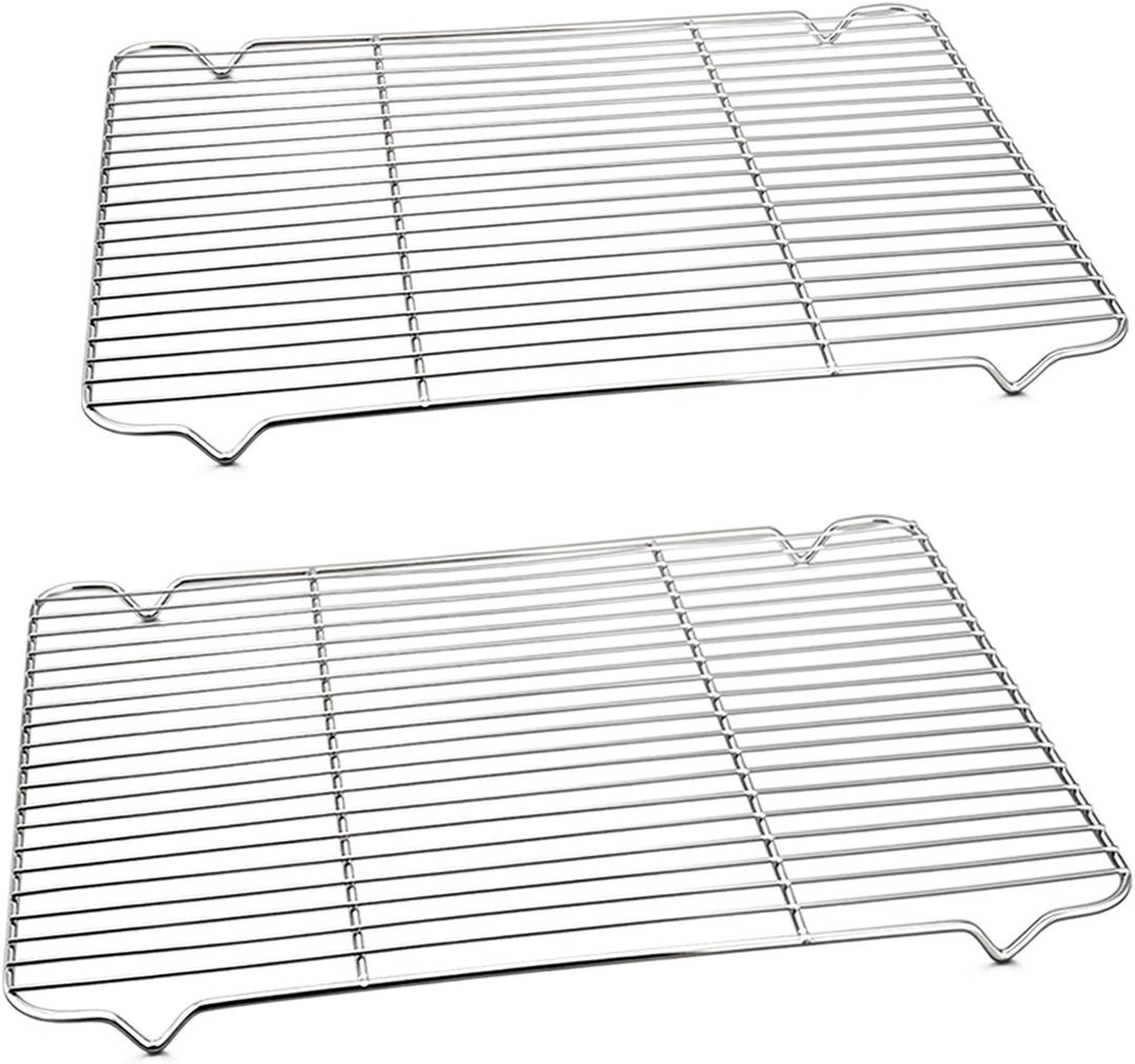 P&P CHEF Cooling Baking Rack Pack of 2, 16.6" x 11.5", Stainless Steel Cooling Racks for Cooking Baking Roasting Grilling Drying, Dense Wires & Smooth Edge, Easy to Clean, Silver