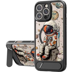 2 x Bouvardia for iPhone 16 Pro Case - Multi-Scenario Kickstand & Cosmic Astronaut Pattern - Compatible with Magsafe - Aesthetic Cute Design for Women and Girls