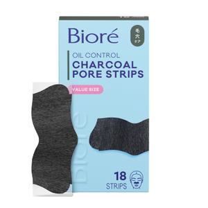 Biore Charcoal, Deep Cleansing Pore Strips, Nose Strips for Blackhead Removal on Oily Skin, with Instant Pore Unclogging, features Natural Charcoal, See 3x Less Oil, 18 Count