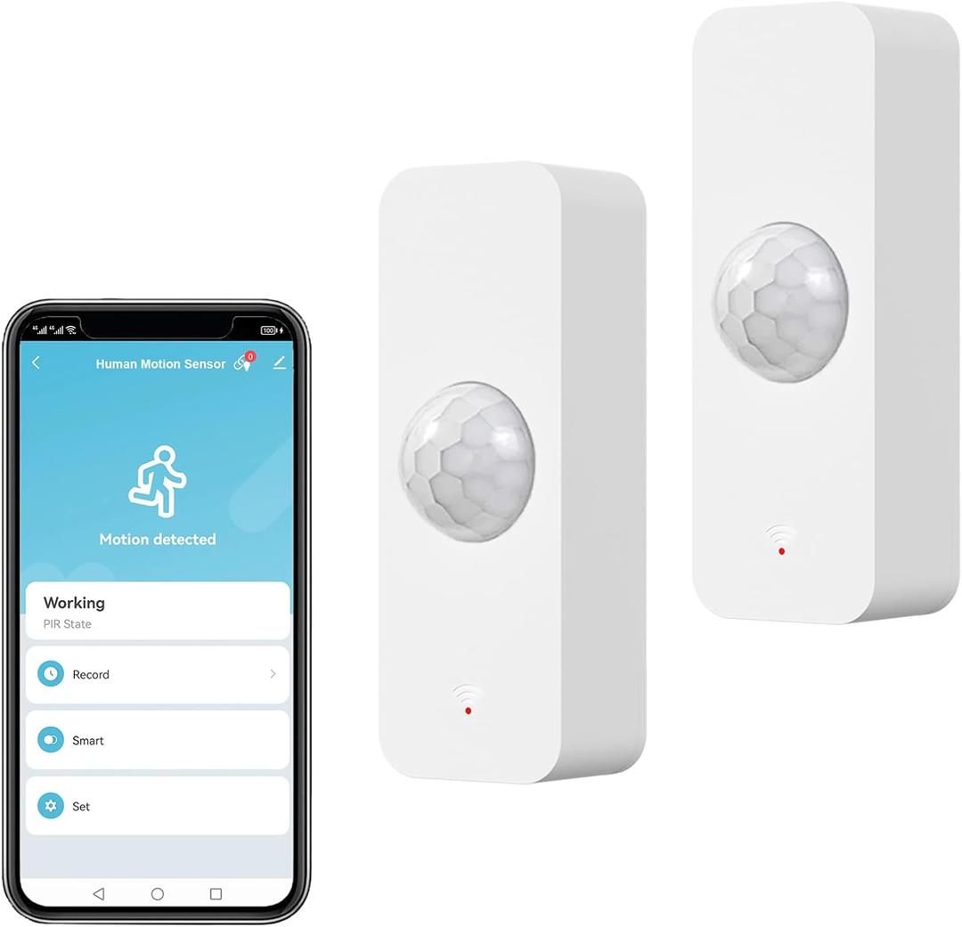 WiFi Motion Sensor, Smart Motion Detector for Home Security, Wireless Motion Sensor App Remote Monitor, Voice Command Compatible with Alexa. 2 Pack