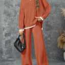 ZESICA Womens Casual 2 Piece Outfits Sweater Sets Long Sleeve Pullover Tops Wide Leg Pants Lounge Set (Orange, M)