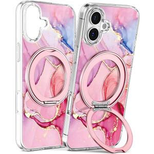 Loheckle for iPhone 16 Case 6.1 Inch - Compatible with MagSafe Stand Women Girls Cute Clear Girly Aesthetic Kawaii Unique Design Soft TPU Protection Built-in Stand Cover for iPhone 16, Fen Stone