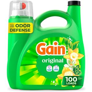 Gain Liquid Laundry Detergent, Freshness, Odor Defense, High Efficiency Washing Machine Liquid Laundry Soap, Original Scent, 132 fl oz, 100 Loads