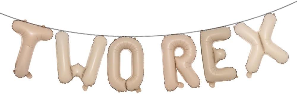 Dinosaur 2nd Birthday Party Decorations for Boys Two Rex Theme - Letter Balloon, Party Supplies (TWO REX Caramel)