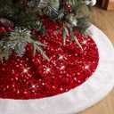 USILAND Christmas Tree Skirt, 48 Inches, Sparkling Red Sequin with White Faux Fur, for Xmas Holiday Home Decorations Christmas Decor (48 Inches)