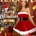 RSLOVE Women Christmas Lingerie Set 3 Piece Sexy Santa Babydoll Red Chemise with Belt and Cuffs (Red, M)