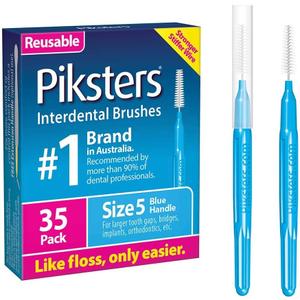 Piksters Interdental Brushes, 35 pk, Size 5, Interdental Tooth Brush for Large Gaps, Gum Soft Bristles for Plaque Removal, Safe for Braces (35 Count (Pack of 1))