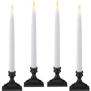 612 Vermont Battery Operated LED Taper Window Candles with Timer (6 on/18 Off), Patented Warm White Dual LED Flicker Flame, VT-1660A-4 (Pack of 4, Antique Bronze)