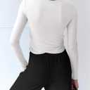 LASLULU Womens Sexy Crossover Crop Top Long Sleeve Workout Tops Crewneck Athletic Yoga T-Shirts Fall Outfits (White, L)