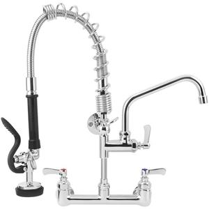 BZIMAK 21" Height Commercial Faucet with Sprayer, 8" Adjustable Center & 8" Add-on Swing Spout, Wall Mount Pre Rinse Commercial Sink Faucet for Commercial Restaurant Industrial Kitchen, Missing Peices