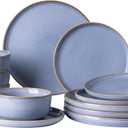 GBHOME Ceramic Dinnerware Sets for 4, 12 Pieces Stoneware Plates and Bowls Sets, Scratch Resistant Dishe Set for Dinner, Dishwasher & Microwave Safe, Brunnera Blue