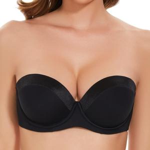 SEA BBOT Push Up Strapless Bra for Women Anti-Slip Padded Multiway Bra (36B, Black)