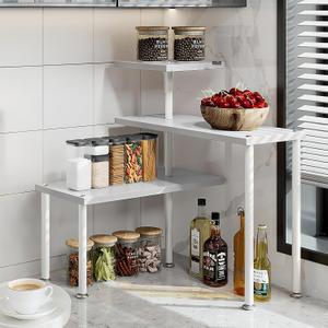 Countertop Organizer Organization 3 Tier Kitchen Corner Shelves Adjustable Spice Storage Rack for Bathroom Coffee Area Over Sink (White)
