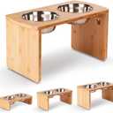 Elevated Dog Bowls, Bamboo Raised Dog Bowl for Large Dogs, with 2 Stainless Steel Bowls (13'' Tall-68oz Bowl)
