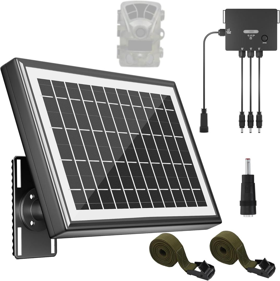 SUNAPEX Solar Panel for Trail Camera, Solar Battery Charger with Controller and Built-in 7500mA Battery, DC 6V/9V/12V Output, for Trail Camera Hunting Accessory (6W Solar Panel Kit)