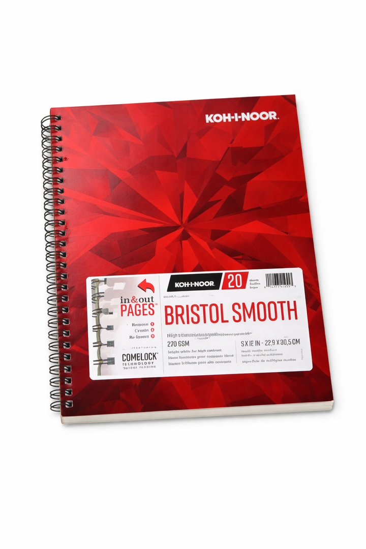 KohINoor 9" x 12" Bristol Smooth Bright White Paper Pad with In and Out Pages, 270 GSM, Side WireBound, 20 Sheets per Pad (26170411013)