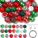 Ornazy 50Pcs Christmas 20 mm Bubblegum Bead Set Red Green Acrylic Spacer Chunky Beads Xmas Gumball Loose Beads for Holiday DIY Bracelet Pendant Necklace Decor