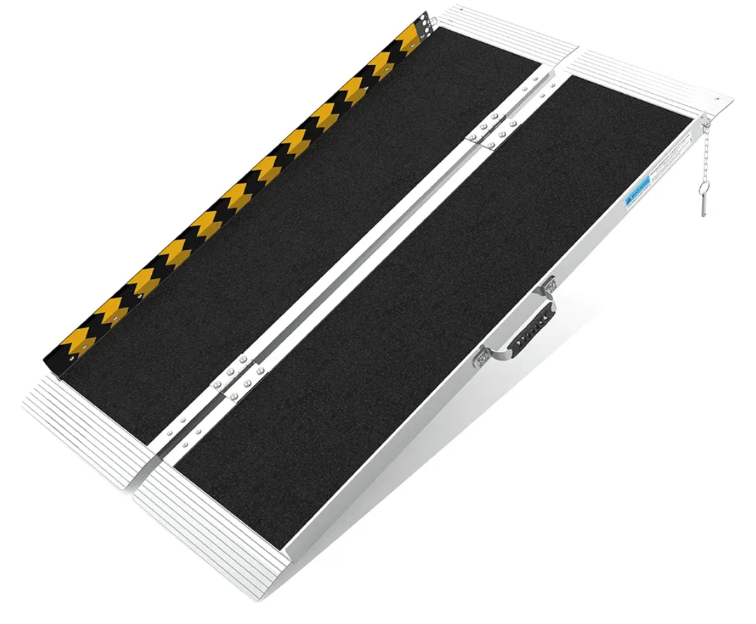 4FT Foldable Wheelchair Ramp Portable | Lightweight Aluminum Folding Ramp with Non-Slip, 600LBS Capacity for Steps, Curbs, Doorway & Threshold, Use with Walker, Mobility Scooter or Cart