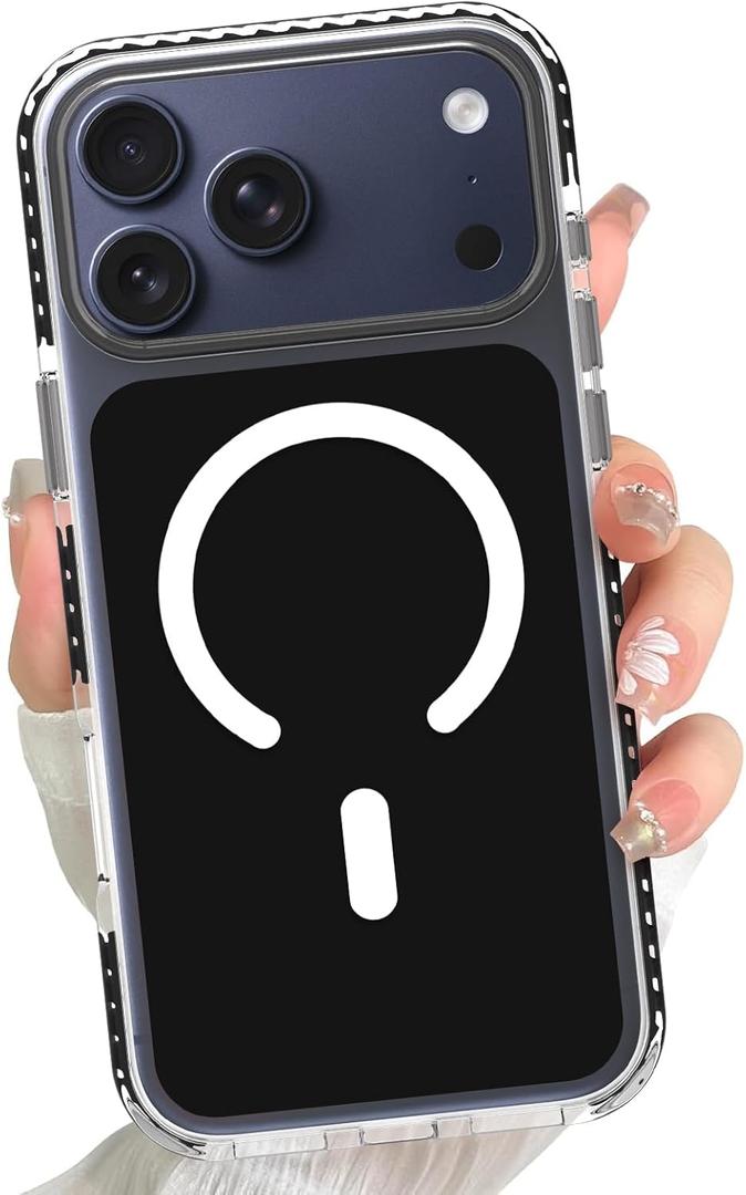 Case Designed for iPhone 17 Pro, Black Glossy Backboard Transparent Edge [Compatible with MagSafe] TPU Shockproof Drop Resistant Anti Yellowing Phone Case for Women Girls