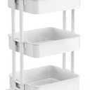 Pipishell 3 Tier Mesh Utility Cart, Rolling Metal Organization Cart with Handle and Lockable Wheels, Multifunctional Storage Shelves for Kitchen Living Room Office White