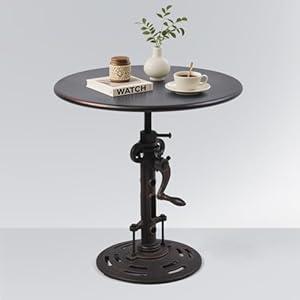 GWAREZ Round 19.6'' Coffee Table Industrial Style Metal Tea Table Hand Crank Adjustable Height Side Table for Living Room, Bedroom and Balcony (Copper)