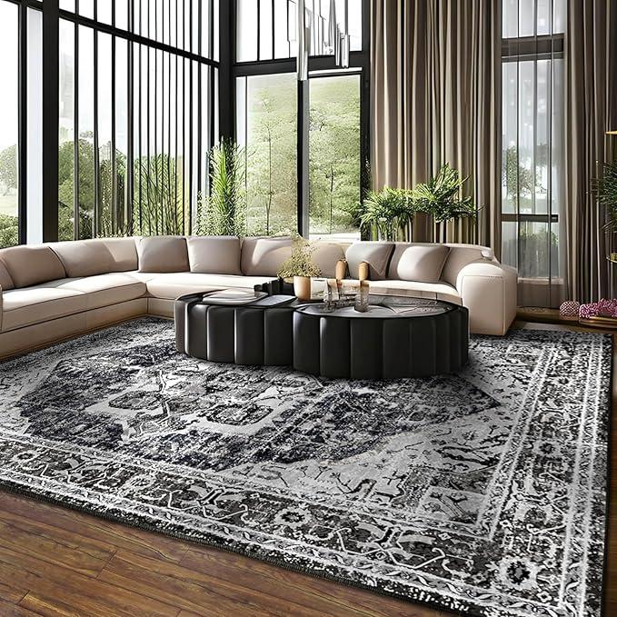 Area Rugs for Living Room - 5x7 Area Rugs, Machine Washable Rugs 5x7, Non-Slip, Stain Resistant Soft Boho Vintage Large Carpet Low Pile Thin Rugs for Living Room Bedroom