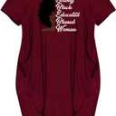 WbJetr Women's Short Sleeve Pocket Dress Black Woman Afro Brave Blessed Tunic Tops (X-Large, Red-05)