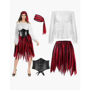Newcotte Pirate Costume Women Adult Renaissance Blouse Top Corset Waist Belt Pirate Skirt Medieval Womens Outfit Halloween, Large