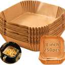 Air Fryer Liners Disposable, 250Pcs Non-stick, 8 Oil-proof Parchment Paper Air Fryer Liners, Wood Pulp, Food Grade for Air Fryer, Frying Pan, Oven, Microwave and Steamer - (Square)