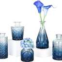 TBWIND Glass Bud Vase Set of 5, Small Blue Flower Vases for Centerpieces in Bulk, Mini Vintage Vase for Wedding Decor, Single Flowers, and Home Table Décor