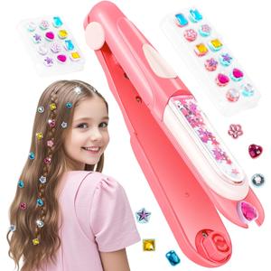 Hair Gem Stamper Kit,Bling Hair Jewels for Girls, Hair Styling Tool with Reusable Shining Diamonds, Christmas Birthday Arts & Crafts Gift for 5-12 Year Old Girl (Red)