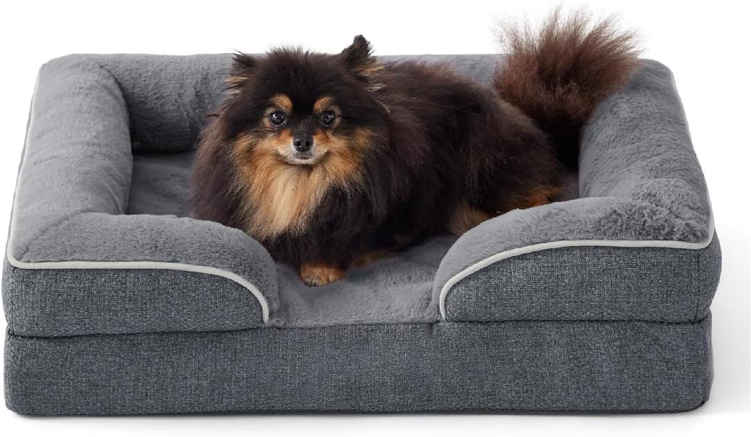 Made4Pets Orthopedic Dog Bed for Small Dogs, Supportive Foam Small Pet Bed Sofa with Washable Removable Cover, Waterproof Dog Couch Bed, Non-Slip Bottom and Egg-Crate Foam, Grey (24.0"L x 18.0"W x 6.0"Th)