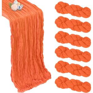 6 Pack Orange Table Runner 10ft Boho Gauze Fabric Cheesecloth Table Runner 35 x 120 Inch Rustic Sheer Runner for Holiday Baby Shower Home Dcor Party Wedding Decoration