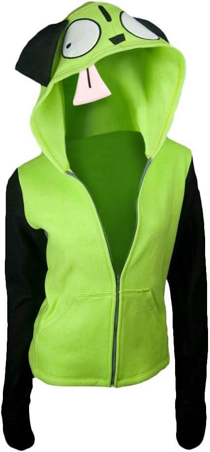 Invader Cosplay Zim Hoodie Halloween Costume Mens Casual Hooded Zip Up Pullovers (Small, Green, Black)