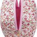 Cube Cosmetic Makeup Bag Small Cotton Quilted Makeup Pouch for Purse Cute Floral Travel Toiletry Zipper Pouch (Red Floral)