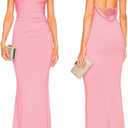 Capuffy Women Drape Neck Formal Maxi Dresses Lace Backless Cocktail Party Dress Spaghetti Straps Mermaid Evening Gown 221 (Pink, S)