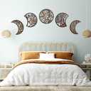 Jetec 5 Pcs Moon Phase Wall Art Decor Wall Pediments Hanging Wooden Phase Spiritual Bedroom Nordic Boho Lunar Aesthetic Art for Living Room Dorm Apartment Ornament(Dark Brown,15.75 Inch, Botanical)
