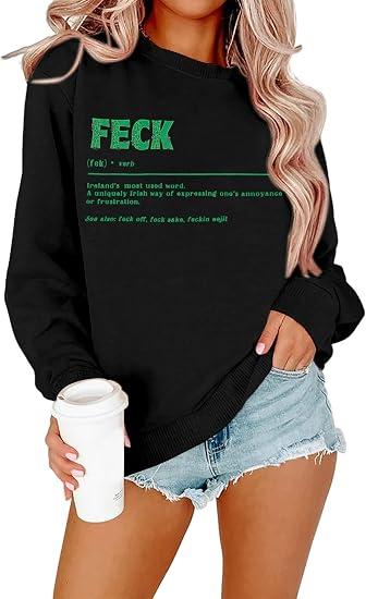 SFHFY Women St. Patrick's Day Sweatshirts Shamrock Sweater Funny Irish Ireland Sayings Long Sleeve Shirt Tops, XL